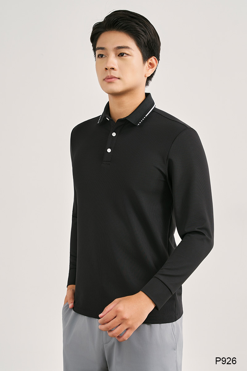 Áo polo dài tay nam cao cấp màu đen | P926